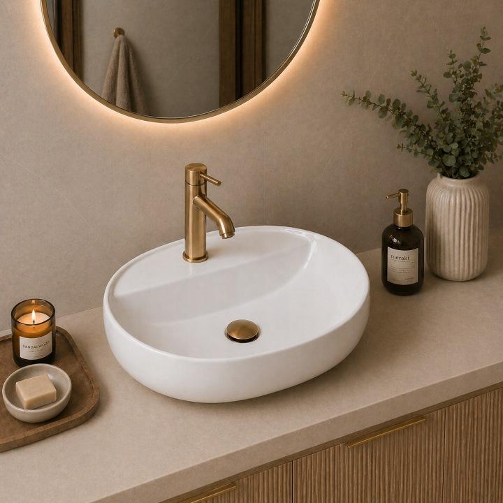 Dritto countertop washbasin 51.5X39 CM oval with tap hole white