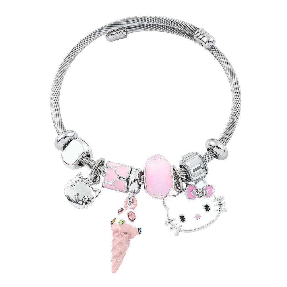 Hello Kitty Rosa Pandora Armband - Niedliches Cartoon-Katzen-Charme-Bügelarmband Schmuck