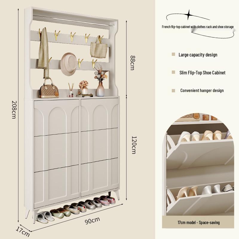 Ultra-Thin Flip-Top Shoe Cabinet & Coat Rack for Entryway Hallway Storage