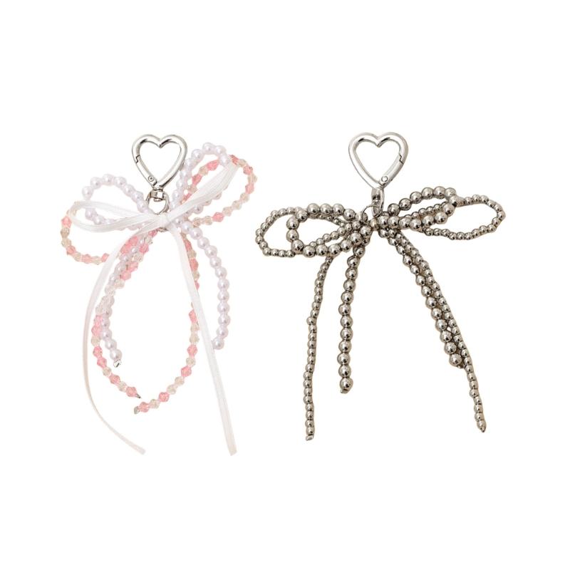 Stylish Ribbon Bowknot Backpack Keyring Fashionable Keychain Fashionable Beaded Charm Pendant Accessory Gift for Women