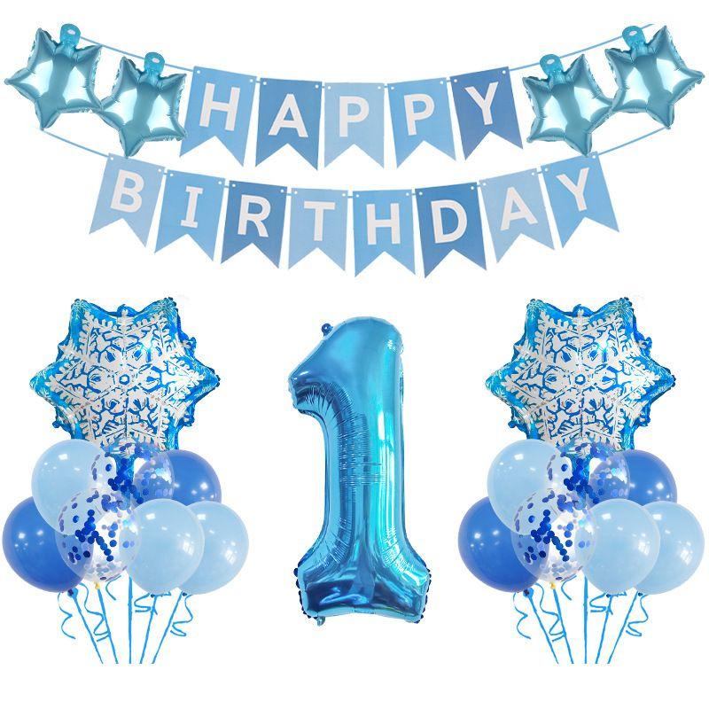 Snowflake Theme Birthday Party Balloon Set with Snowflake Pentagram Decoration Balloons