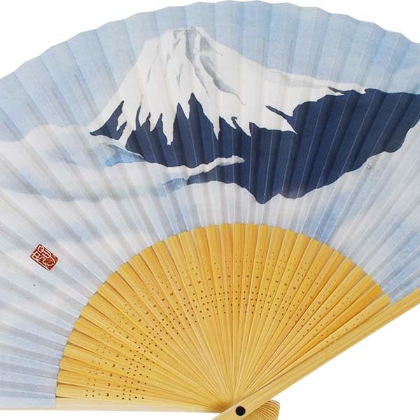 Kimono Folding Mount Fuji Paper White Bamboo Shojuan [Stylish Iroha] Fan, Design, High-Quality Fan, Carving, Men's, 22cm,