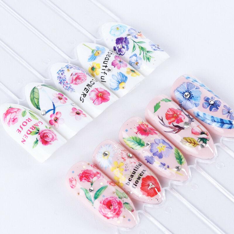 12 vzorů Kvetoucí květiny Nail Art Water Transfer Samolepky Obtisky Dekorace
