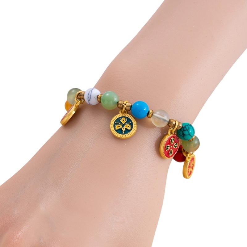 Nepalese Handwoven Tibetan Style Adjustable Bracelet Featuring Alloy Beads And Natural Turquoise Stone For Cultural Fashion Accessories