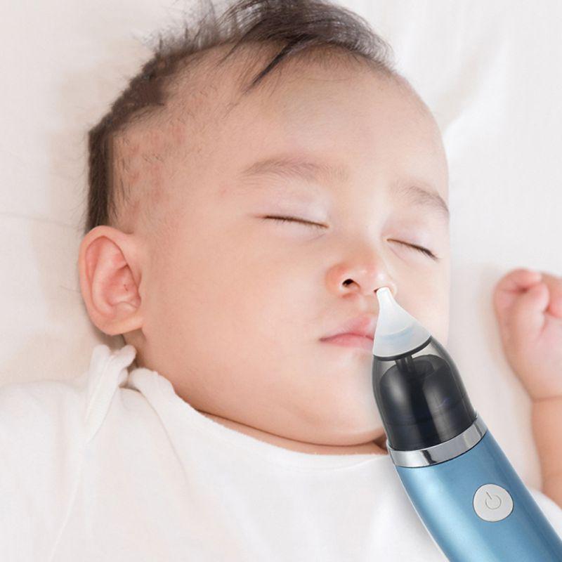 Light Blue Electric Nasal Aspirator Portable Baby Mucus Cleaner with Soft LED Light and Smooth Music for Newborn Infant Toddlers and Kid
