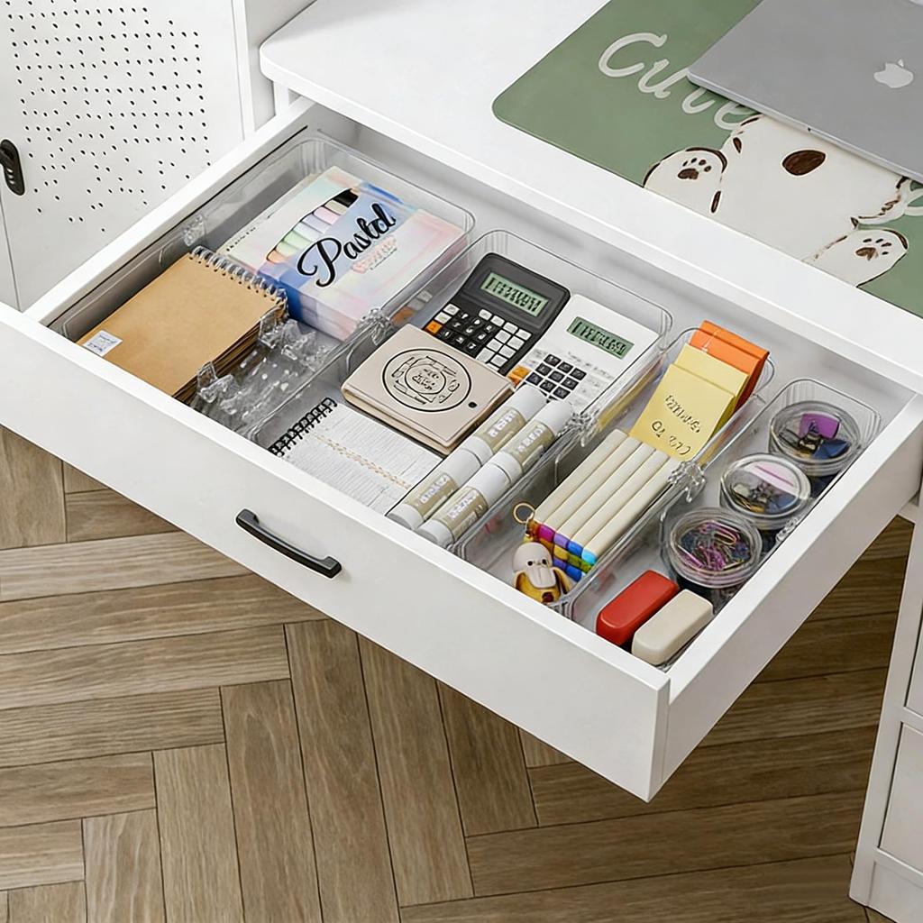 QYONLINE Drawer Expandable Slide Storage Drawer Divider Storage Drawer Small Item Storage Stationery Desktop Expandable Storage Kitchen Set of 6