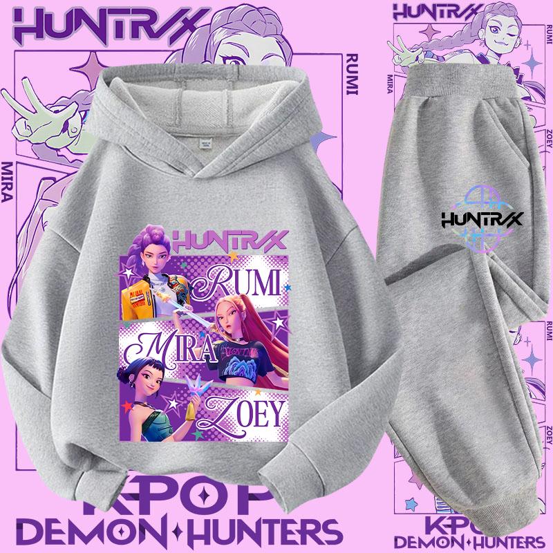 K-pop Demon Hunter New Children's Hoodie Set - Cute Girls' Casual Top for Kids Boys' Sports Shirt with Cartoon Print-2-Piece Set
