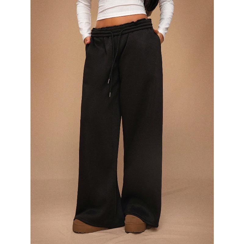 Autumn Winter High Waisted Thick Drawstring Pants Women Loose and Casual Sports Warm Pants Commuting Style