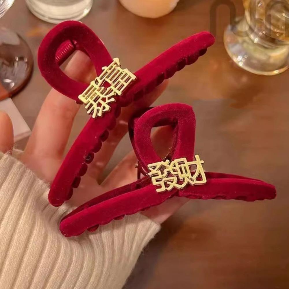 Creative Red Flocking Shark Clip Festive Chinese New Year Hair Grab Fashion Wealth Hair Claw Girl