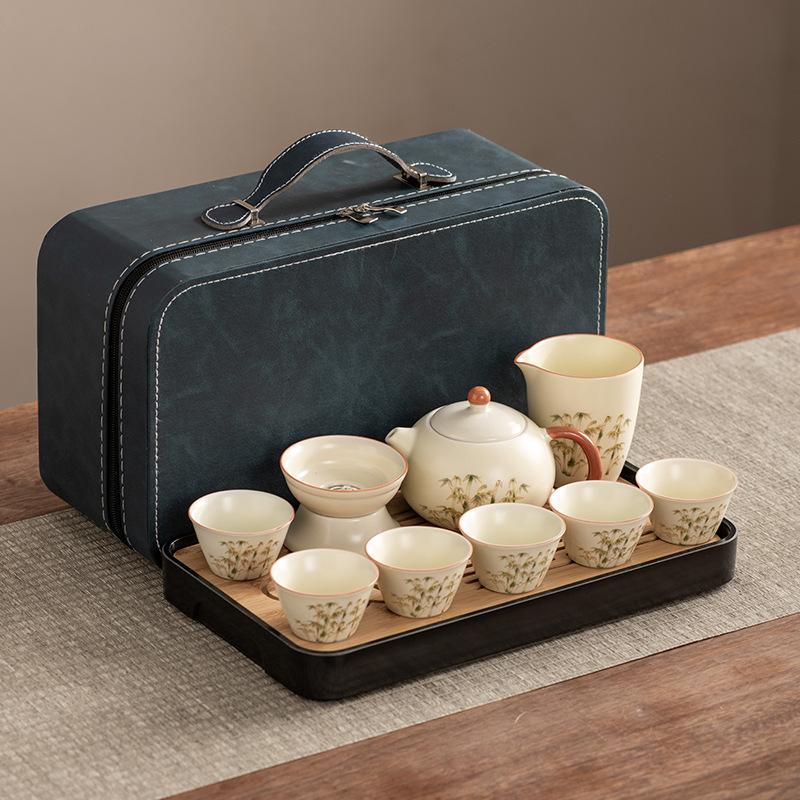Xishi Teapot Huang Ru Kiln Travel Kung Fu Tea Set Household Portable Teacup Teapot Light Luxury Business Gifts