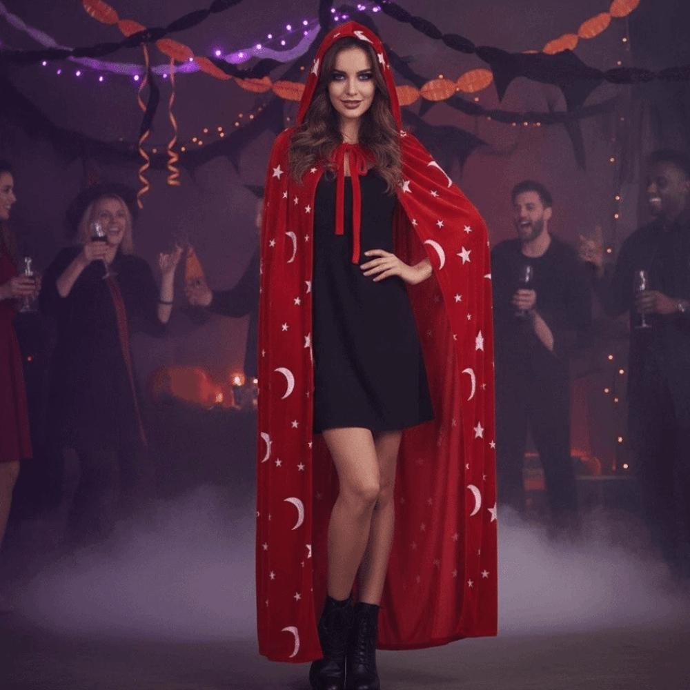 Soft Fabric Velvet Hooded Cloak Foil Printed Costume Robe Gothic Party Apparel  Photoshoot