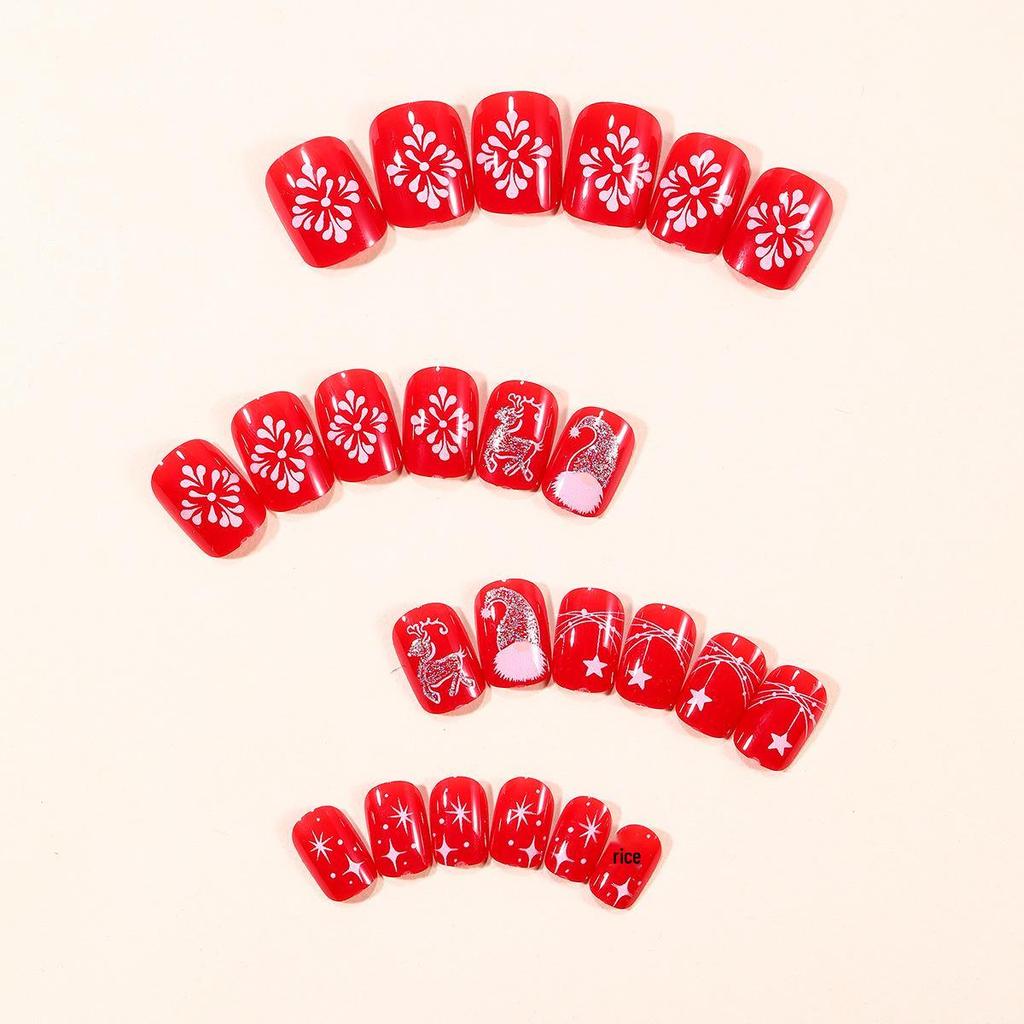 24-Piece Square Christmas Pattern Removable Reusable False Nails Set