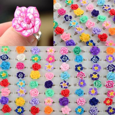  Mixed Cute Flower Polymer Clay Kid Rings Cocktail Jewelry