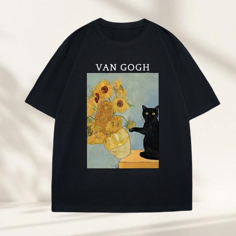Van Gogh Sunflowers Print TShirt Men Women Vintage Harajuku Short Sleeve Tees Casual Round Neck Cotton Tee Shirt Clothes