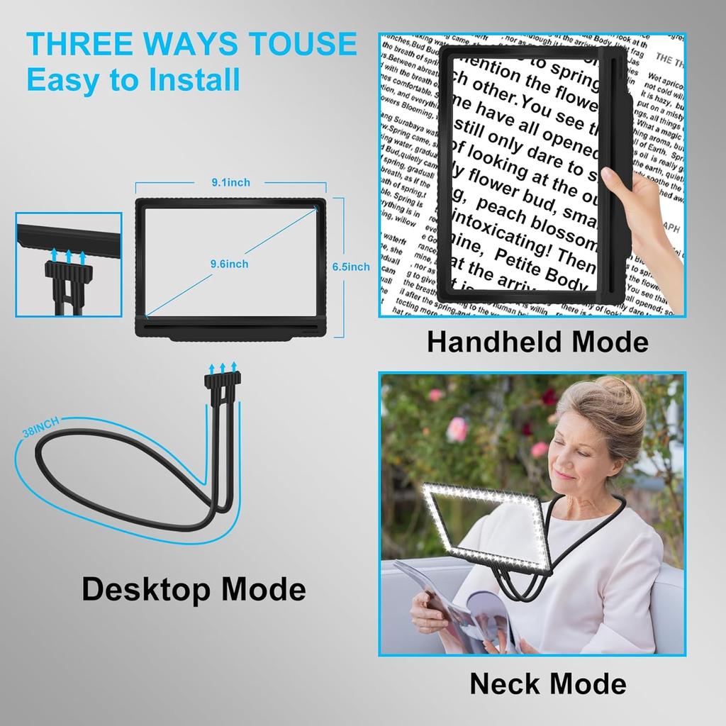 5X Hands Free Magnifying Glass with Light 43 Ultra-Bright LEDs, Large Page Magnifier for Reading, Flexible Gooseneck Magnifier for Neck Wear Repair