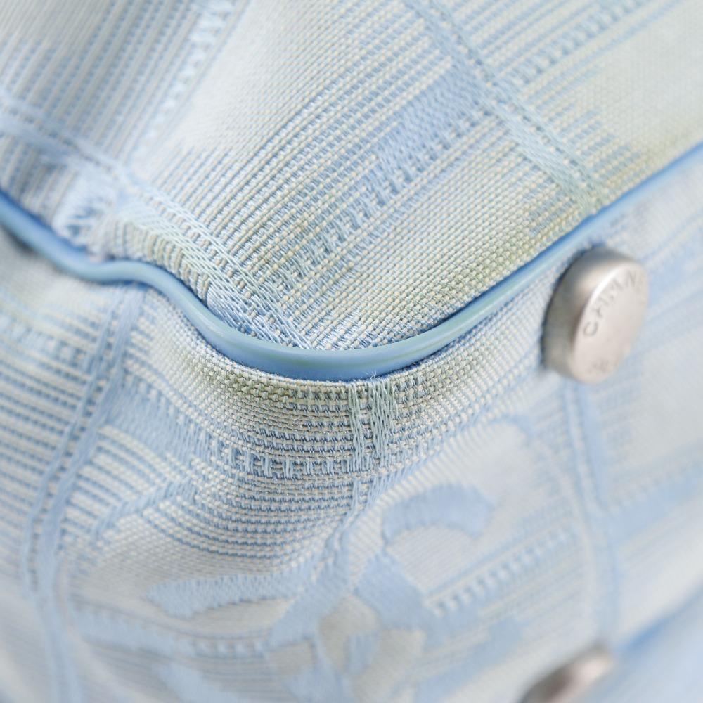 Chanel New Travel Line Handbag A15973 Light Blue Nylon Canvas Women Used