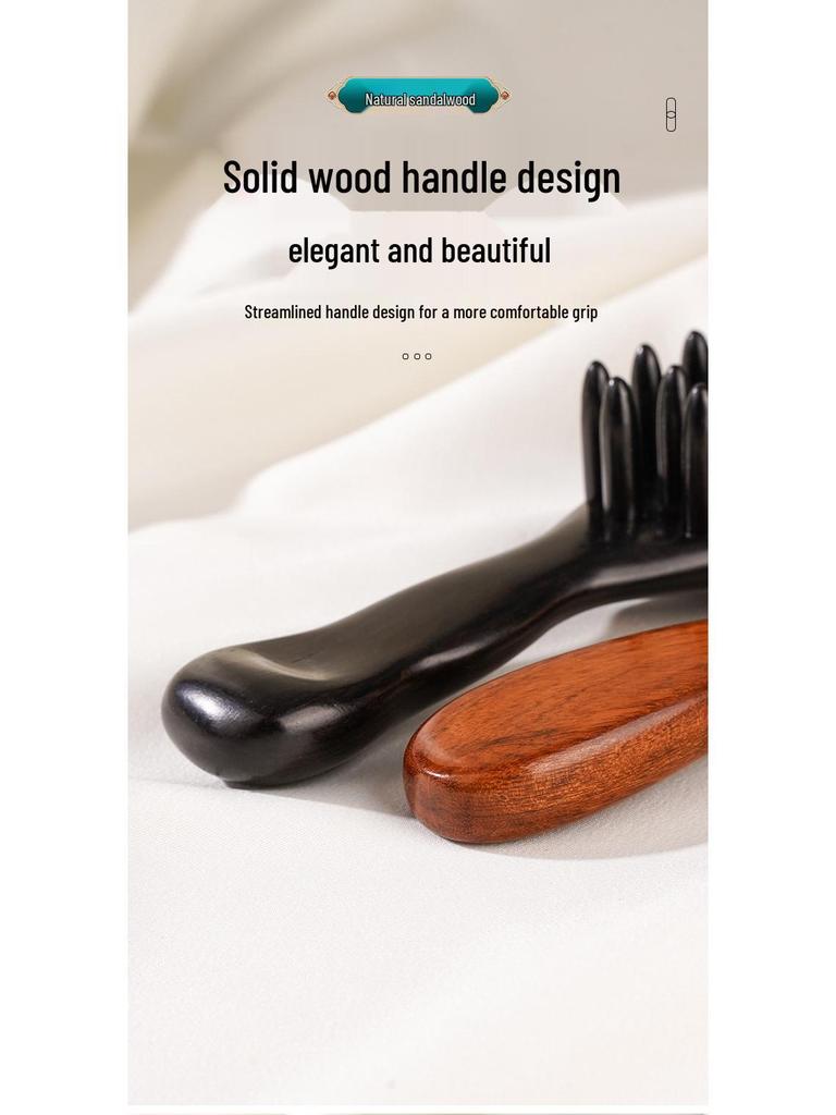 Curved Handle Ox Horn & Sandalwood Massage Comb with Pin Teeth for Men and Women