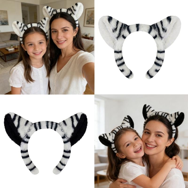 1/3Pcs Kids Zebras Costume Set Zebras Ear Headband Tail Bowtie for Halloween Christmas Cosplay Animal Dressing Up Set