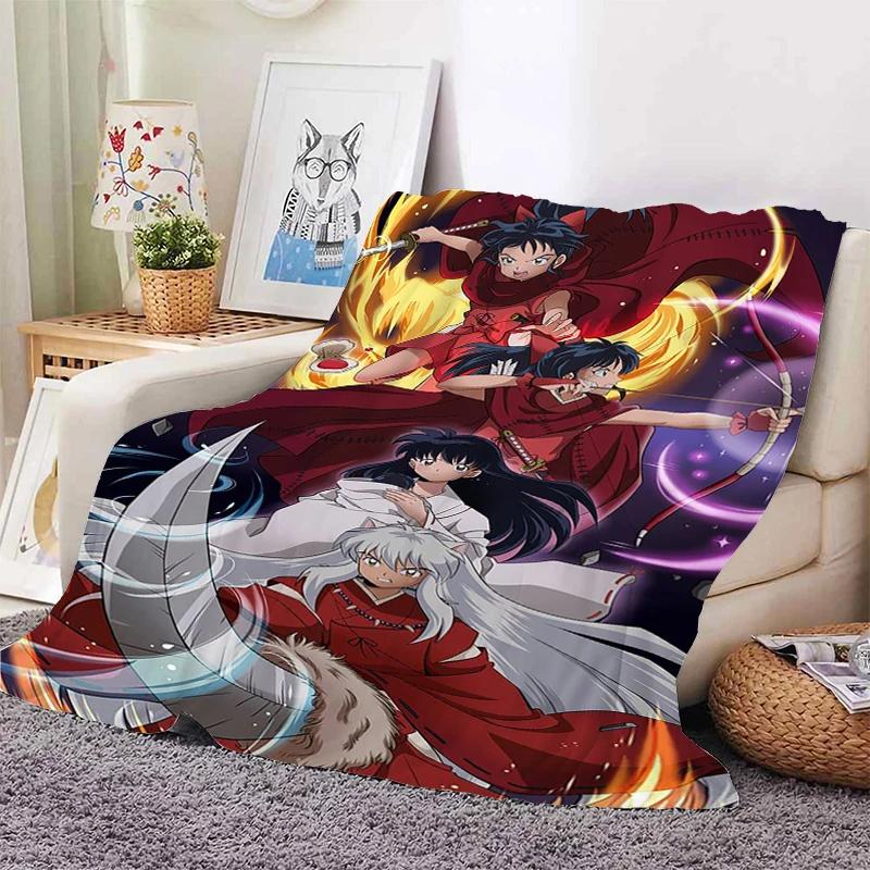 

Digital Print Anime Fleece Blanket Sofa A-Inuyasha Microfiber Bedding Warm Winter Bed Camping Nap Fluffy Soft Blankets King Size 50x60in