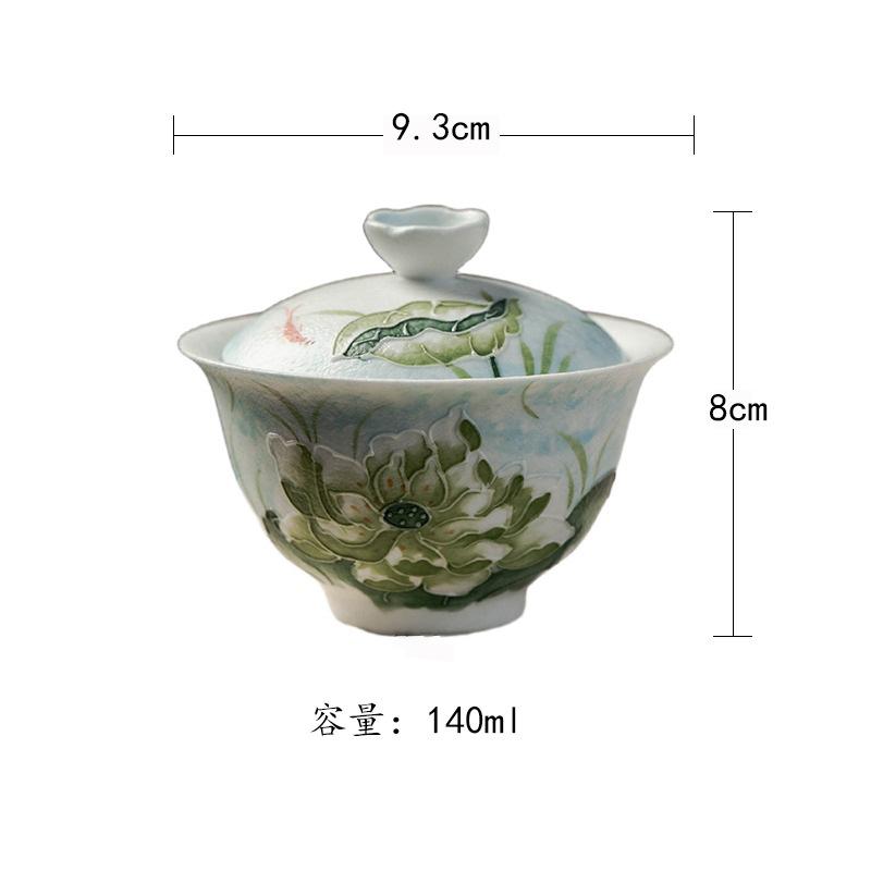 

140ml Hand-painted Lotus Gaiwan Boutique Not Hot Tea Tureen Tea Bowl With Lid Kit Tea Brewing Cover Bowl For Tea Ornaments Craft