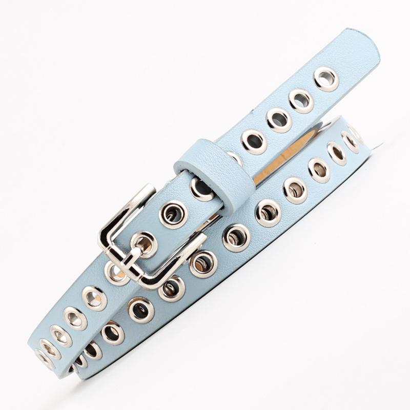 Women Belt Punk Cool Metal Buckle Adjustable Double Eyelet Grommet Leather Fashion Waistband for Jeans Dress Hole Waist Belt