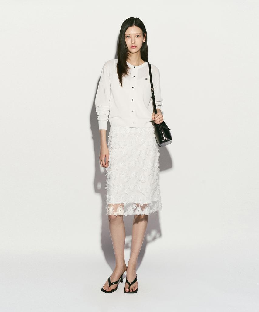 RE RHEE Logo Plaque Cardigan White