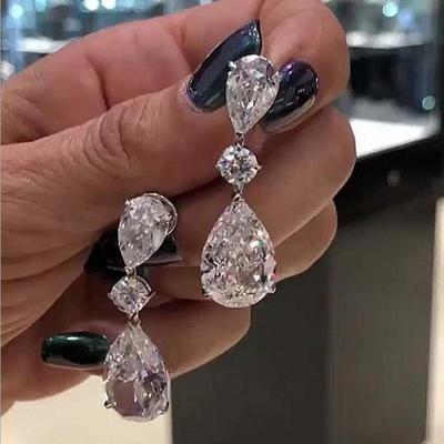 New Luxury Jewelry 925 Sterling Silver Water Drop White Clear AAAAA Cubic Zirconia Party Women Dangle Earring Gift