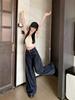Women's Summer 2024 Retro High-Waisted Dark Wash Wide-Leg Jeans