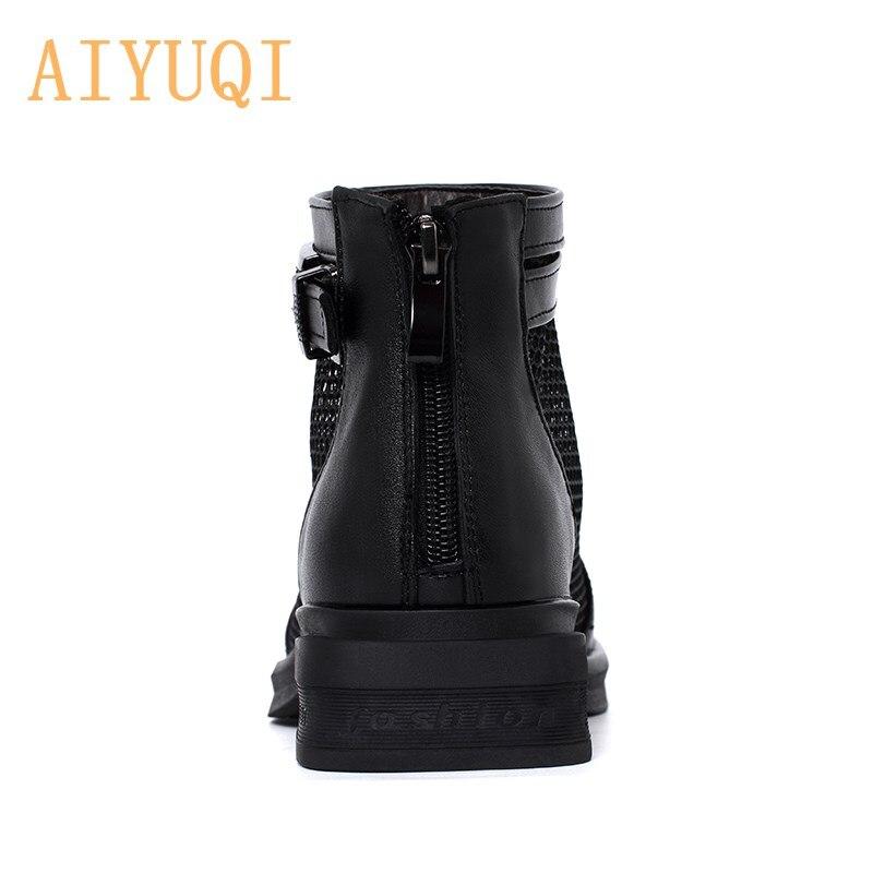 Sandały damskie Hollow Summer Prawdziwa skóra Mesh Sandały damskie Open Toe Duże rozmiary Sandały na niskim obcasie Damskie Czarne