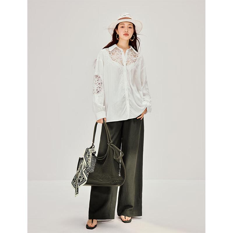 INMAN Women's Relaxed Fit Color-Block Wide-Leg Pants