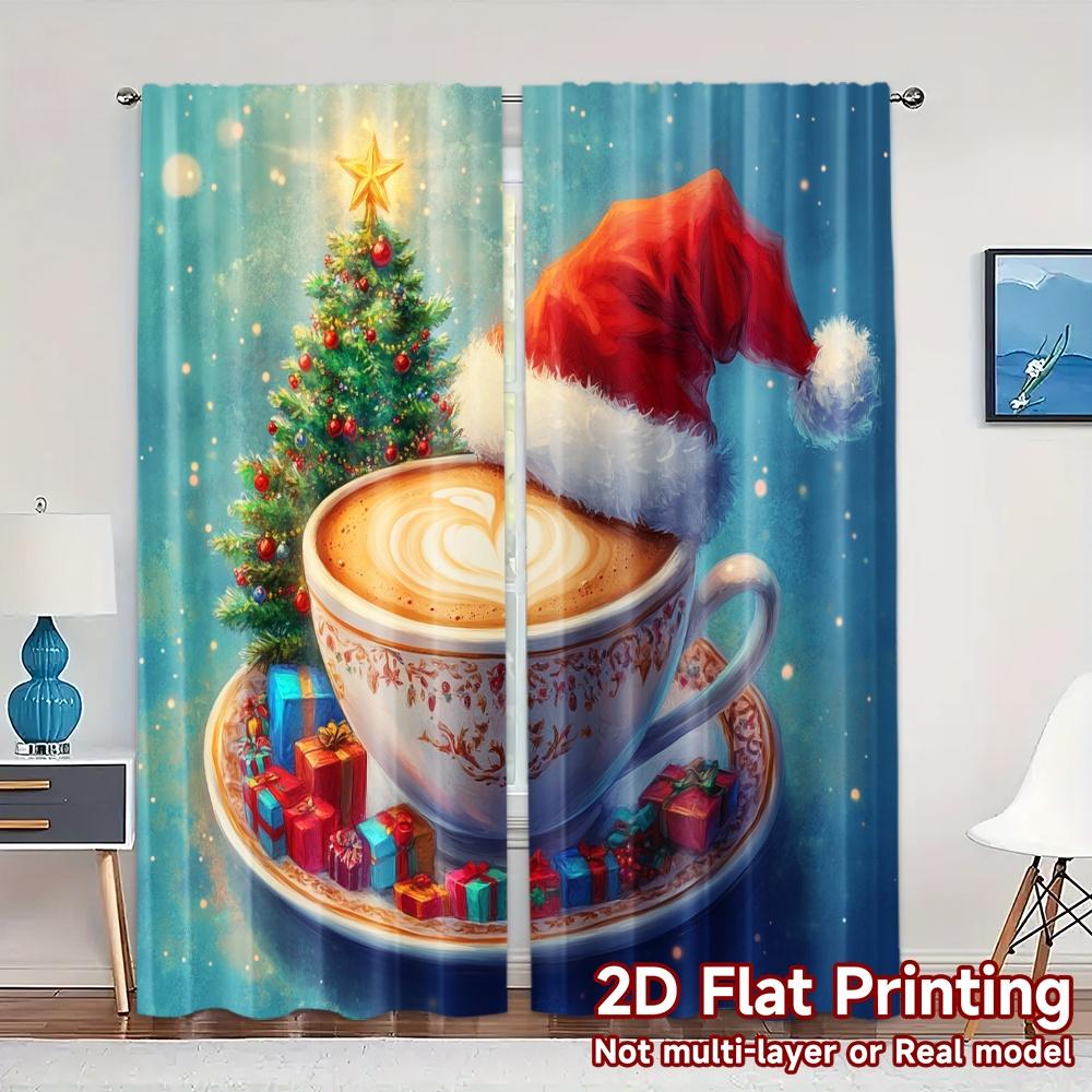 

2 шт., Шторы Рождественская Кофейная Чашка Дерево (3) Современные Современные Шторы Прочные 100% Полиэстеровые Тканевые Шторы Всесезонное Использование для 52.50×116.00 CM 2pcs