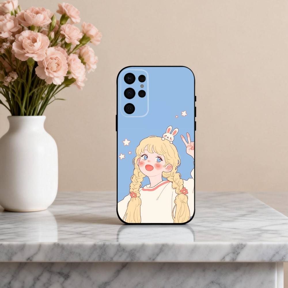 D-Dreamy G-Glow Vibe cartoon girl Phone Case For Samsung S25,24,23,22,30,21,10,9,Ultra,Plus,Lite,FE,4,5 G Soft Black Case