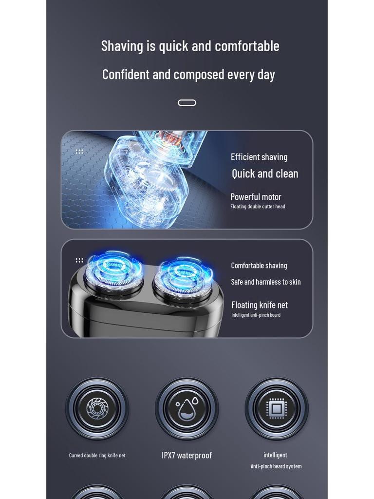 Portable Dual Head Alloy Electric Shaver for Men, Smart & Silent, Fully Washable