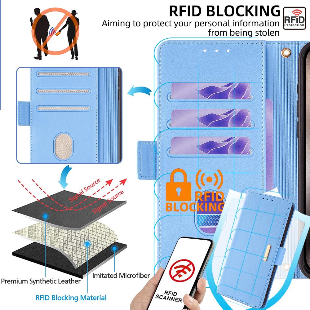 For Google Pixel 8 Pro Leather Wallet Case RFID Blocking Stand Cover with Hand Strap