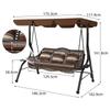 YODOLLA 3-Seat Outdoor Patio Swing Chair with Canopy, Rattan & Steel Frame includes Cushion & Pillow, Brown