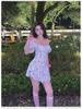 Elegant Puff Sleeve Floral Dress with Square Neckline