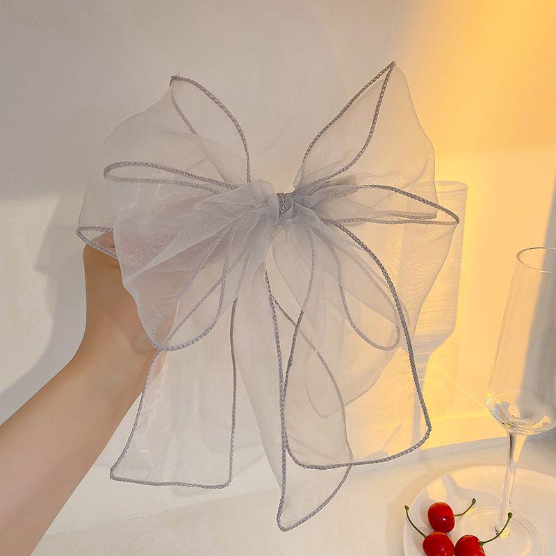 

Большая черно-белая сетчатая заколка для волос - Дизайн с феей и лентой серый