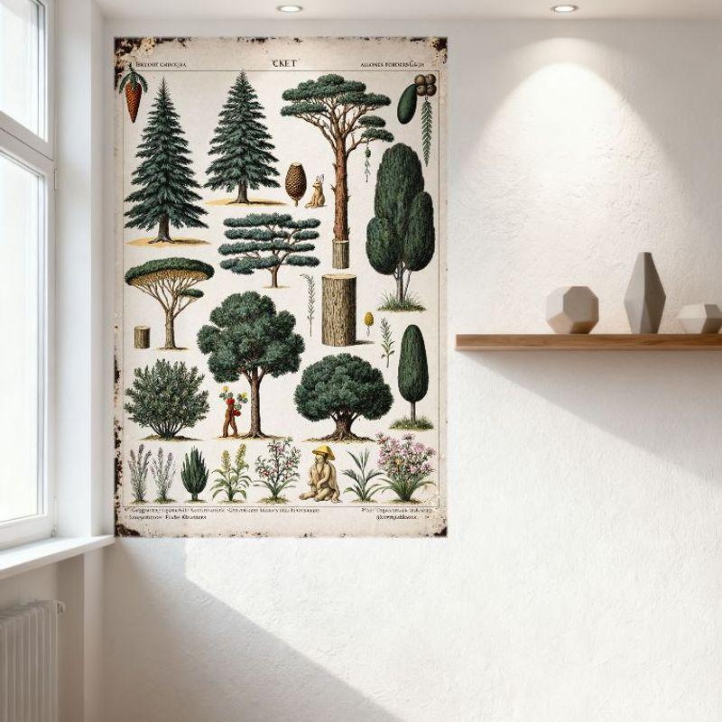 Vintage Botanical Trees Plants 19th Century Scientific Illustration Tin Sign Retro Garden Art Metal Poster for Home Cafe Wall De