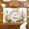 4pcs, Easter Placemats, Seasonal Table Mats, Easter Adorable Easter Bunny Flowers Baskets, Suitable for Indoor, Outdoor, Kitchen, Farmhouse, Dining Ta