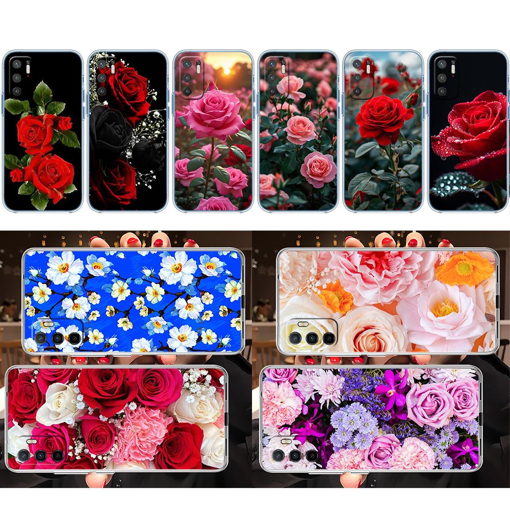FM8 Beautiful Roses Flower Soft Shell Transparent Phone Case for Motorola Moto G7 G8 G9 G84 G85 G73 G24 G15 Z2 Play Power Plus