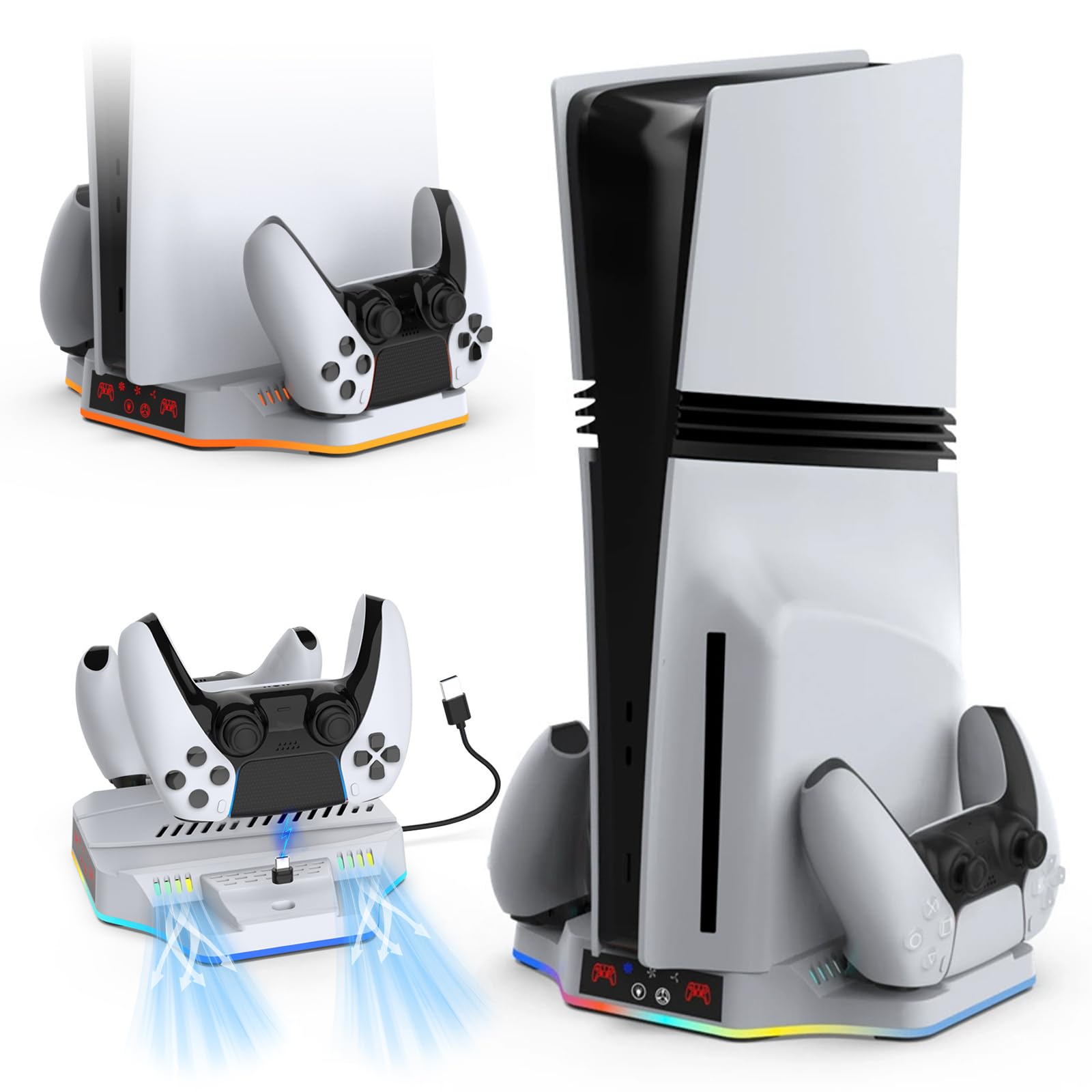 

Vertical Stand Compatible with PS5 Slim Compatible with PS5 Lwuckbarrt PS5 Controller Charging Stand Multifunctional Cooling Fan Charging Stand