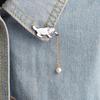 Cartoon Lovely Animal Brooch Displaying Adorable White Cat With Elegant Touch Pearl