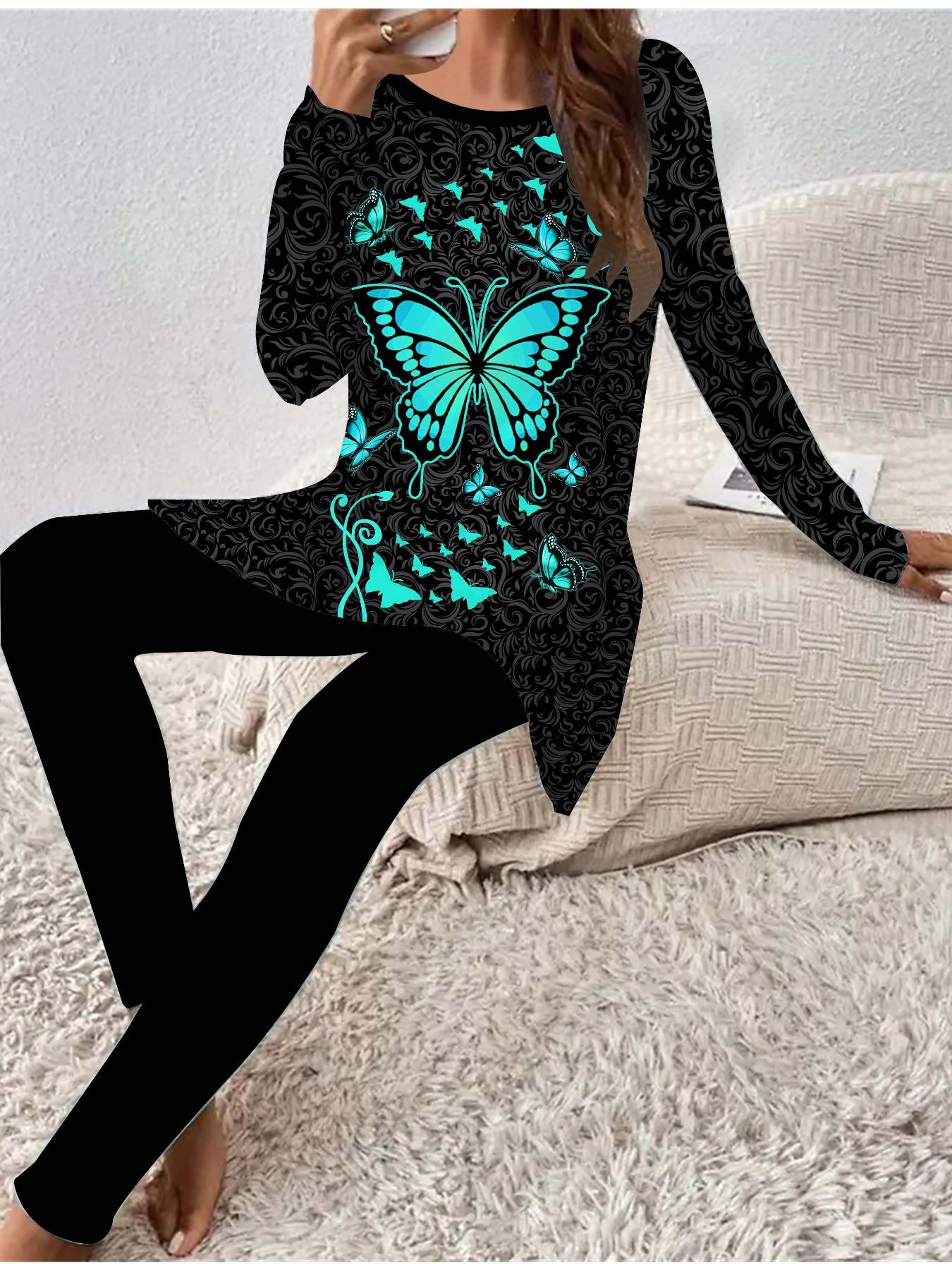 

Евро-американская мода 3D принт бабочки женская футболка с длинным рукавом на четыре сезона + длинные брюки комплект из двух предметов. Идеальный подарок на Новый год и Рождество 8XL зелёный