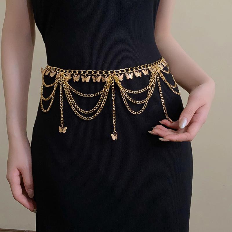 Women Waist Chains Jewelry Butterfly Belly Body Decoration Metal Multi-Layer Pants Chain Summer Skirt Accessories