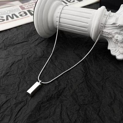 Titanium Steel Classic Versatile Rectangular Silver Brick Shape Necklace Simple Fashion Daily Accessories for Men and Women