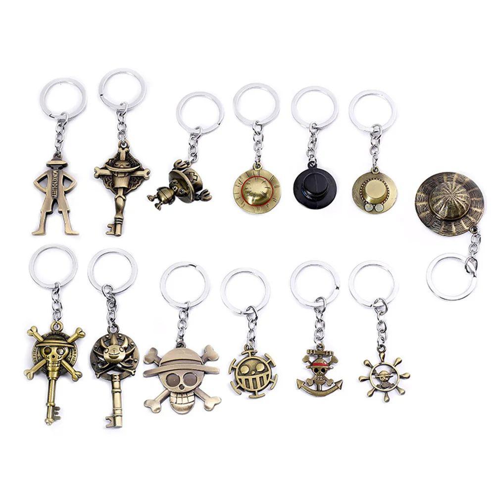 One Piece Metal Keychain Toys Luffy Chopper Anime Pirate Logo Key Ring for Backpack Bag Car Key Accessory Fan Birthday Gifts