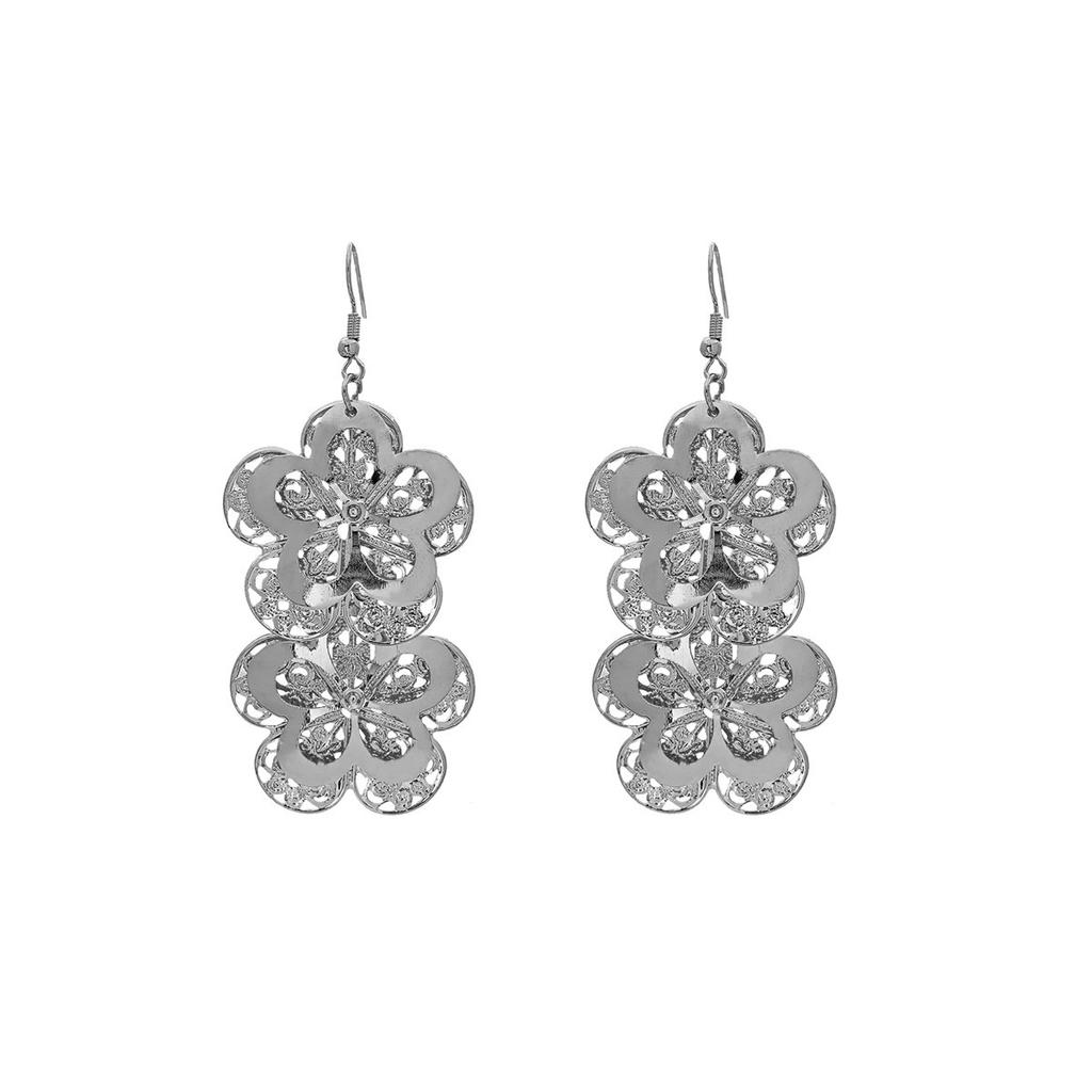 Creative Personalized Flower Earrings, Fashionable Personalized Multi-Layer Metal Wind Simple Hollow Fringed Earrings
