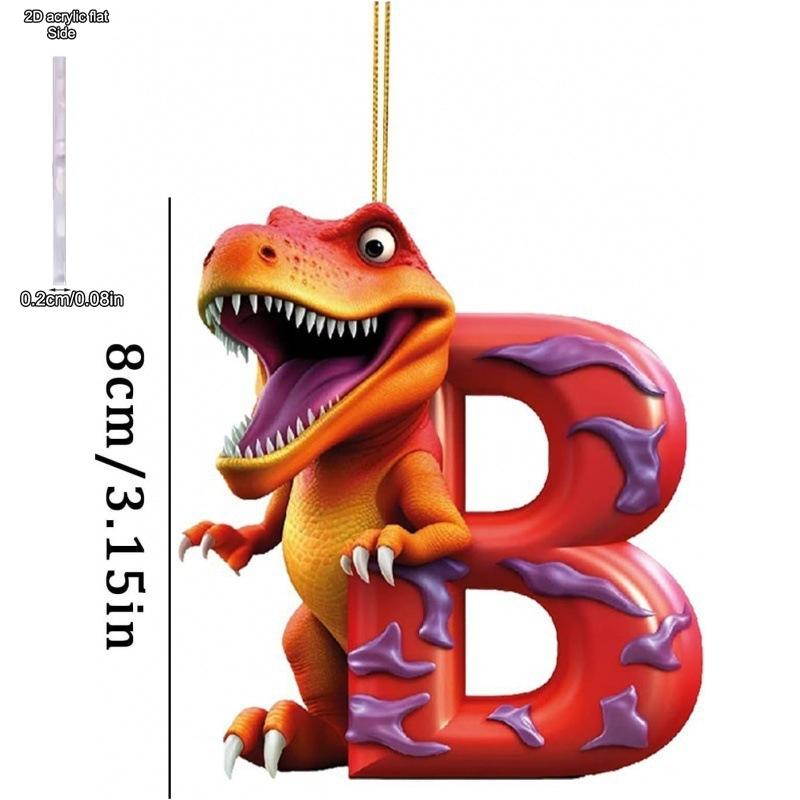 1ks vánoční dinosauří ozdoby 26 písmen kreslený přívěsek 2D plochý akrylový materiál dinosauří figurky závěsná vánoční párty dekorace, ideální pro domácnost
