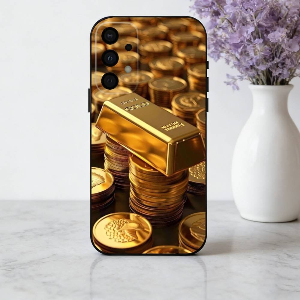 G-Gold M-MoneyS P-Pattern Phone Case For Samsung Galaxy A73,A72,A71,A70,A53,A52,A51,Soft Silicone Black Cover