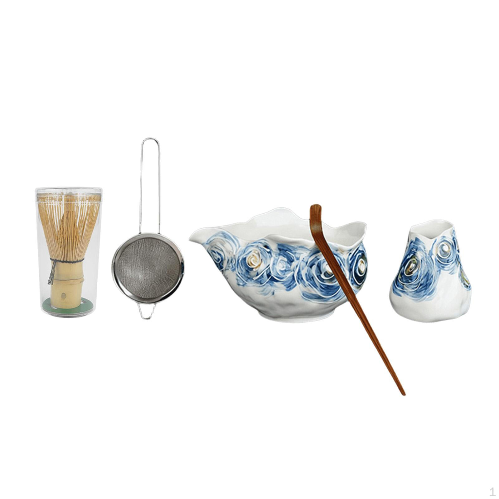 

Matcha Bowl Ceramic Japanese Tea Set Bamboo Whisk Scoop Sifter Holder Handmade Starry Pattern